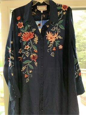 Johnny Was Navy Embroidered Floral Dress